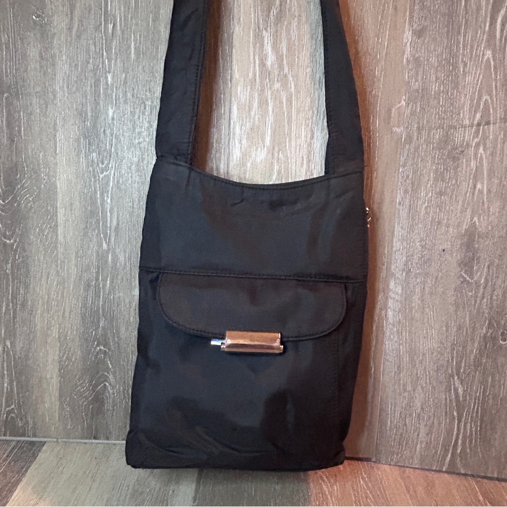 🖤 Studio Imports Black Nylon Shoulder Bag with Lock & Logo Hardware